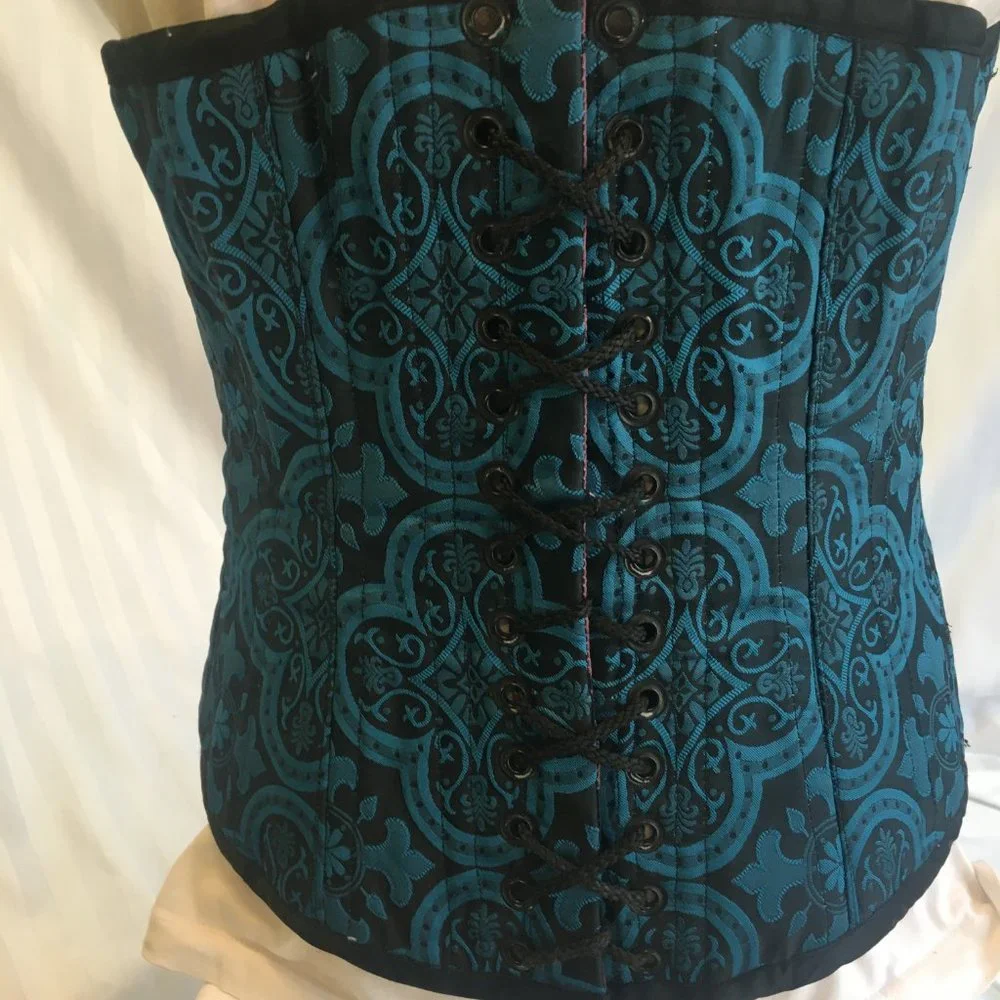 Brocade Reversible Blue Purple Steel Boned Waist Training Shaper Corset Sz Lg - Picture 15 of 16